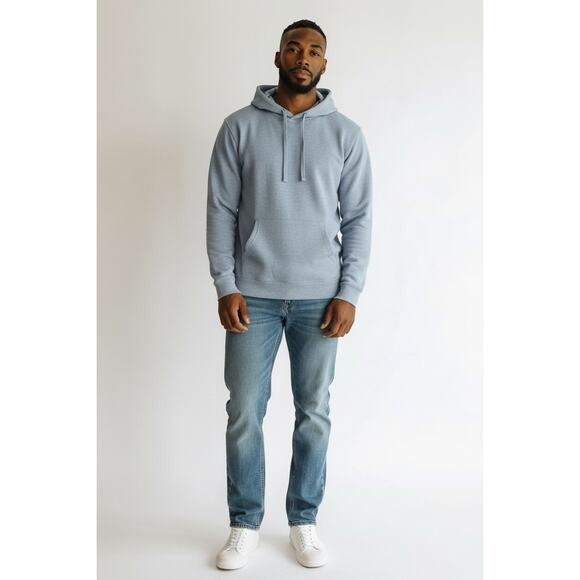 Faherty Slub Sunwashed Blue Hoodie organic cotton textured lightweight Sz. Lrg